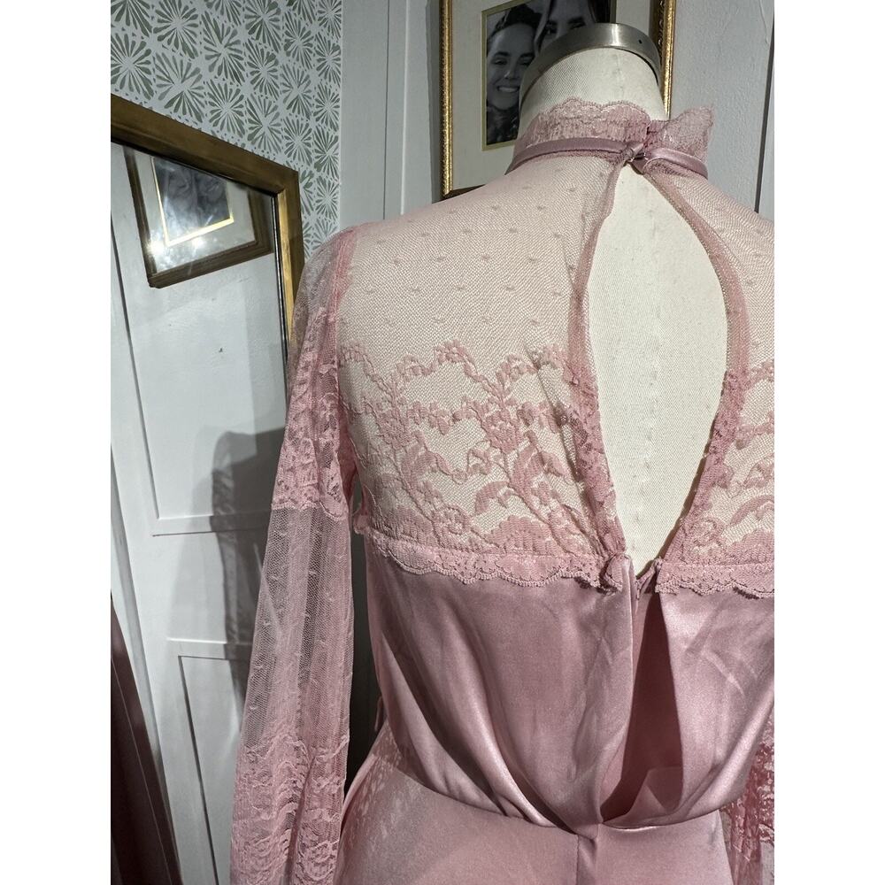 Vintage Women’s JCPenney Fashions Pink Gown Dress Sheer Lace Arms - Picture 4 of 7